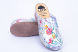 LEDI 105-5 Leather Clogs for Women - Silver-Flower