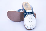 LEDI 311-5 Leather Clogs for Women - White-Blue
