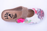 LEDI 431-AKV Leather Clogs for Women - Flower-Brown