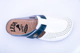 LEDI 710-189 Leather Clogs for Women - White-Blue
