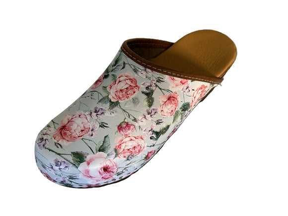 Solema BRANCA Leather Clogs for Women  - Blue Flowers