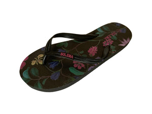 Solema Slip-on Beach Pool Fashion Flip Flops for Women - Black flowers