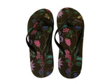 Solema Slip-on Beach Pool Fashion Flip Flops for Women - Black Flowers