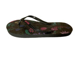 Solema Slip-on Beach Pool Fashion Flip Flops for Women - Black Flowers