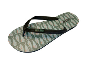 Solema Slip-on Beach Pool Fashion Flip Flops for Men - Green Sharks