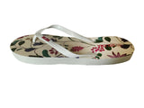 Solema Slip-on Beach Pool Fashion Flip Flops for Women - White Flowers
