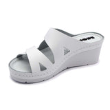 LEON 1004 Leather Sandal Clogs for Women - White