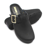 LEON 1024 Leather Sandal Clogs for Women - Black