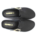 LEON 1024 Leather Sandal Clogs for Women - Black