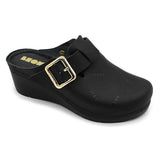 LEON 1024 Leather Sandal Clogs for Women - Black