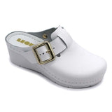 LEON 1024 Leather Sandal Clogs for Women - White