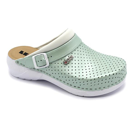 LEON 3300 Leather Clogs for Women - Green