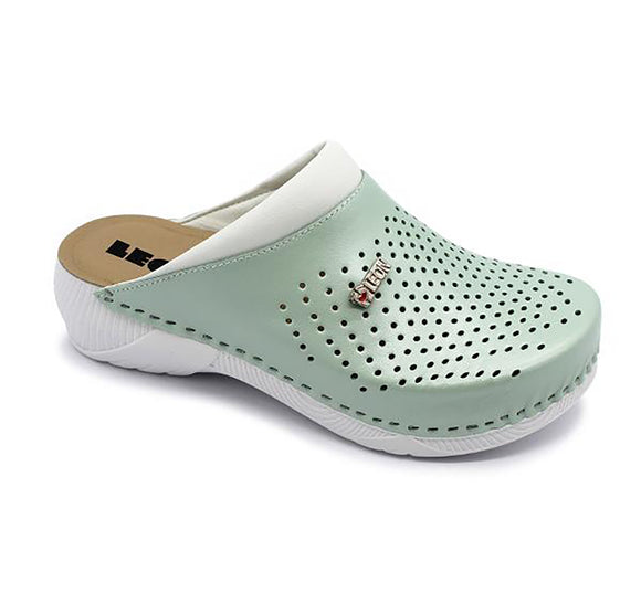LEON 3400 Leather Clogs for Women - Green