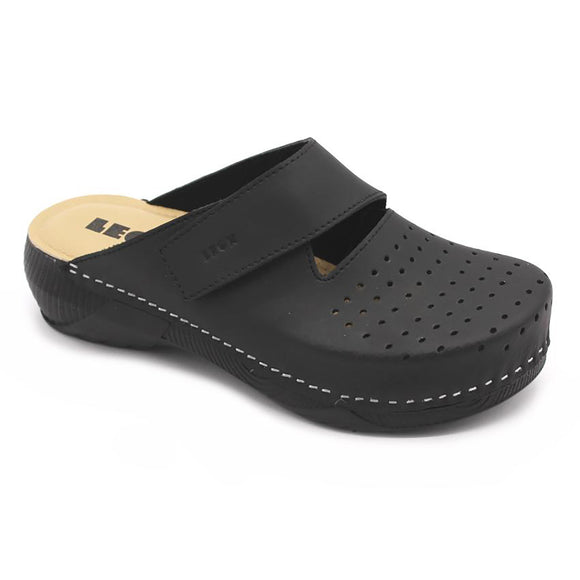 LEON 3500 Leather Sandal Clogs for Women - Black