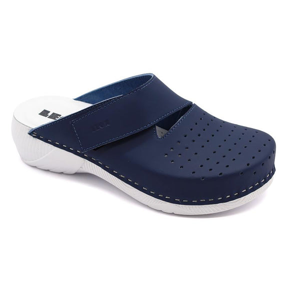 LEON 3500 Leather Sandal Clogs for Women - Blue