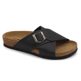 LEON 4053 Leather Sandal Clogs for Women - Black