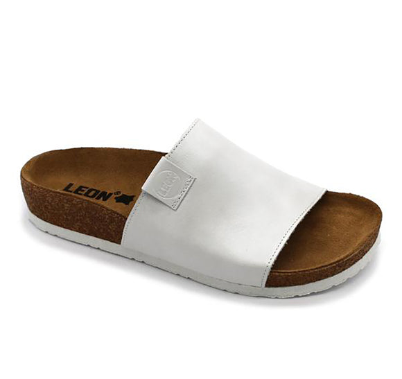 LEON 4205 Leather Sandal Clogs for Women - White
