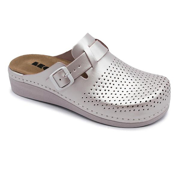 LEON 5001 Leather Clogs for Women - Pearl