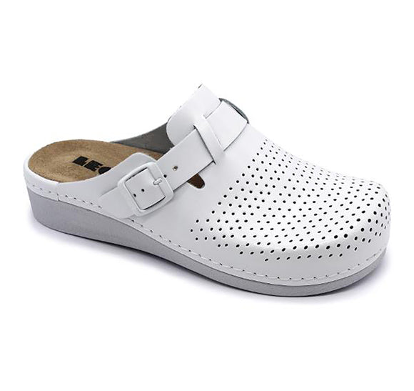 LEON 5001 Leather Clogs for Women - White