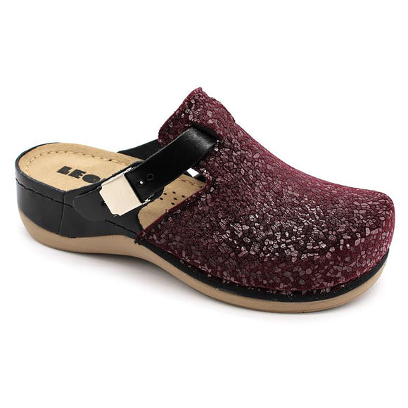 LEON 903 Leather Clogs for Women - Dark Red