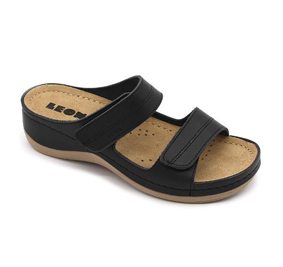 LEON 907 Leather Sandal Clogs for Women - Black