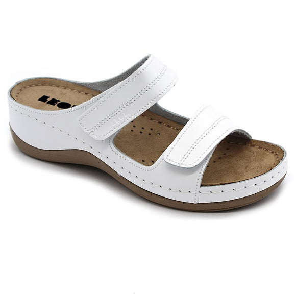 LEON 907 Leather Sandal Clogs for Women - White