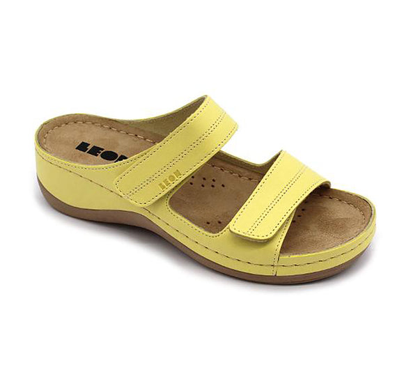 LEON 907 Leather Sandal Clogs for Women - Yellow