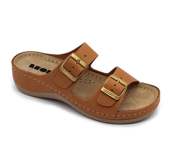 LEON 908 Leather Sandal Clogs for Women - Brown