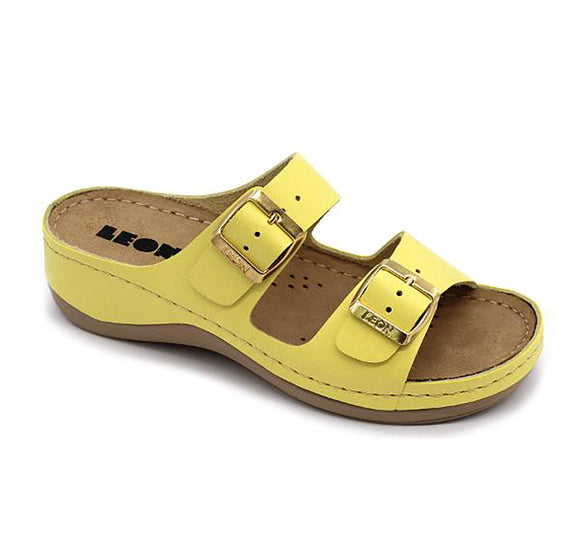 LEON 908 Leather Sandal Clogs for Women - Yellow