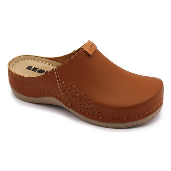 LEON 930 Leather Sandal Clogs for Women - Brown