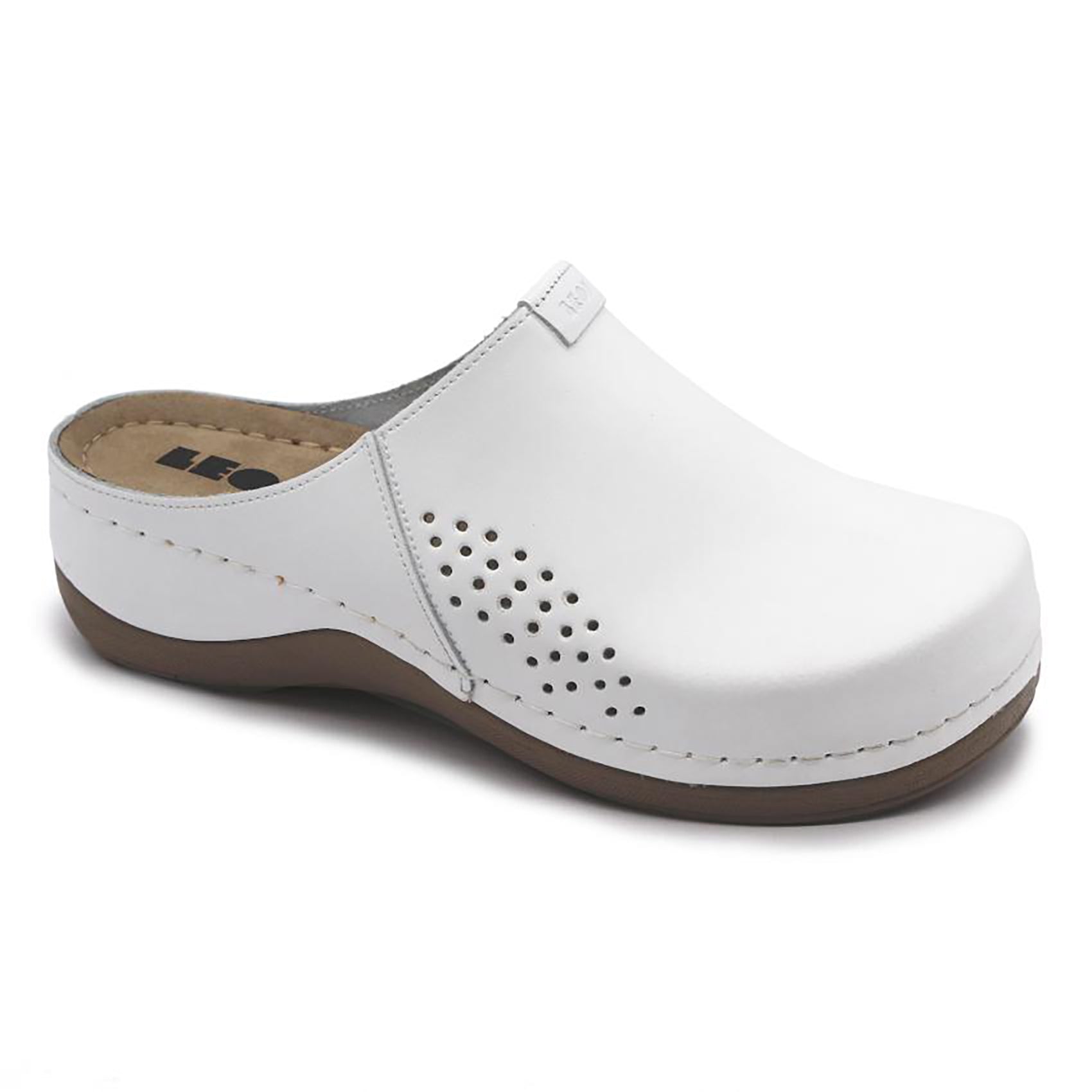 LEON V202M Lederen Klompen Muiltjes Pantoffels Schoenen, Wit