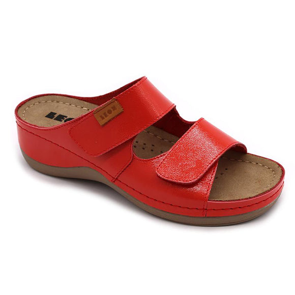 LEON 931 Leather Sandal Clogs for Women - Red