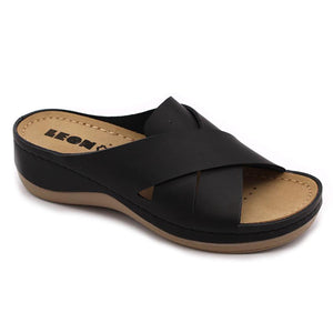 LEON 932 Leather Sandal Clogs for Women - Black