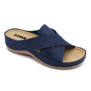 LEON 932 Leather Sandal Clogs for Women - Blue