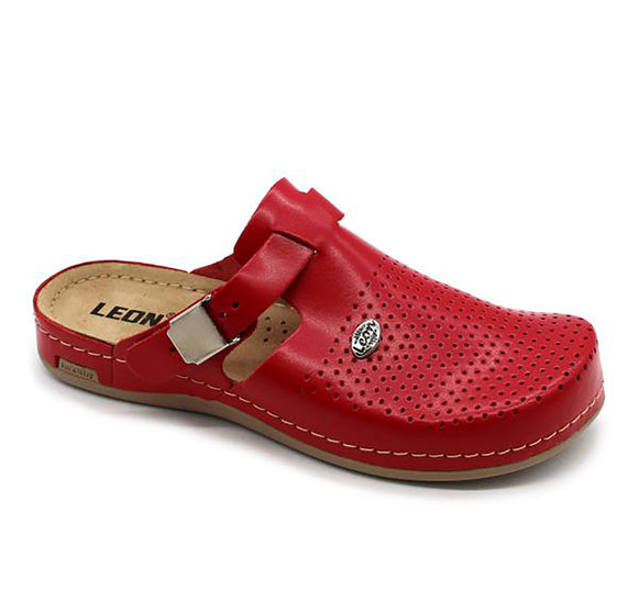LEON 950 Leather Clogs for Women - Red-WH