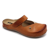 LEON 953 Leather Sandal Clogs for Women - Brown