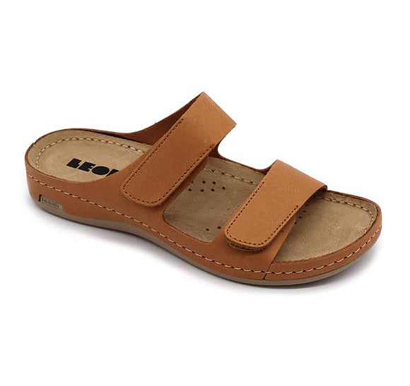 LEON 954 Leather Sandal Clogs for Women - Brown