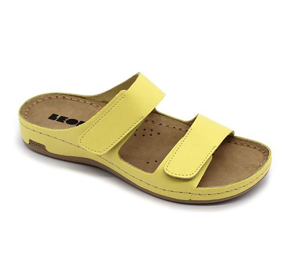 LEON 954 Leather Sandal Clogs for Women - Yellow