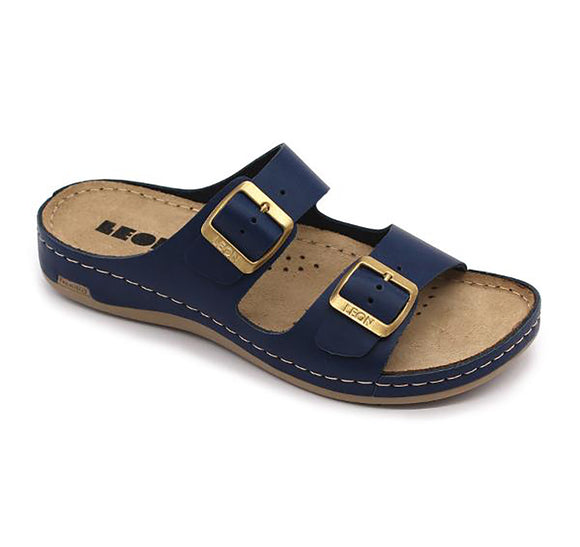 LEON 955 Leather Sandal Clogs for Women - Blue