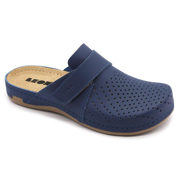 LEON 970 Leather Sandal Clogs for Women - Blue