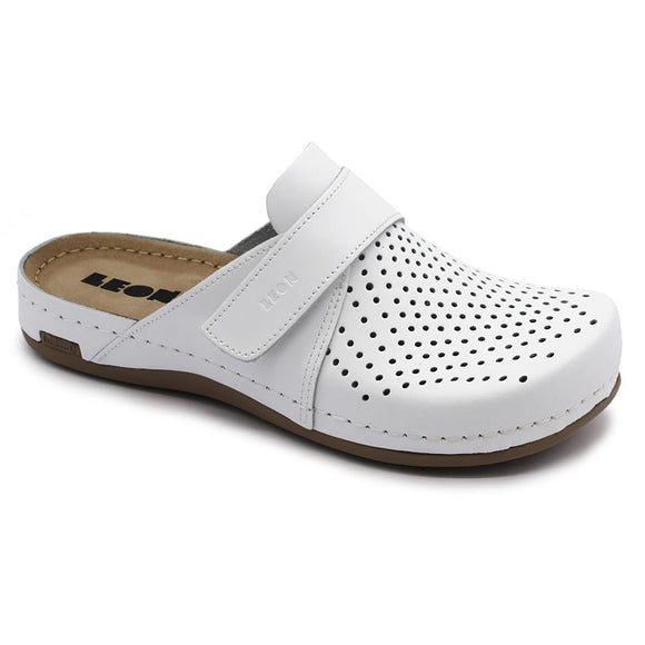 LEON 970 Leather Sandal Clogs for Women - White