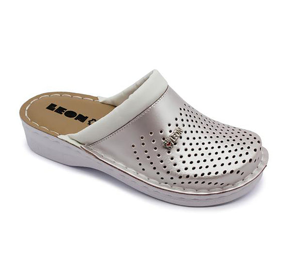 LEON V262 Leather Clogs for Women - Pearl