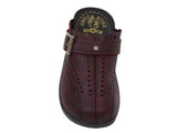 Dr Punto Rosso O505 Leather Sandal Clogs for Women -Dark Red