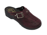 Dr Punto Rosso O505 Leather Sandal Clogs for Women -Dark Red