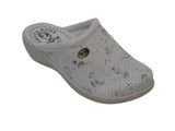 Dr Punto Rosso O512 Leather Sandal Clogs for Women - White Flower