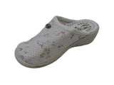 Dr Punto Rosso O512 Leather Sandal Clogs for Women - White Flower