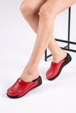 TERLIK SABO ST024 Leather Clogs for Women - Red-Black