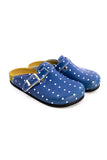 TERLIK SABO ST-219 Leather Clogs for Women - Blue Heart Polka Dot
