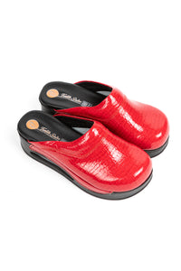 TERLIK SABO ST-601 Leather Clogs for Women - Red Textured Pattern