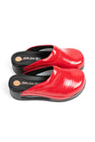 TERLIK SABO ST-601 Leather Clogs for Women - Red Textured Pattern